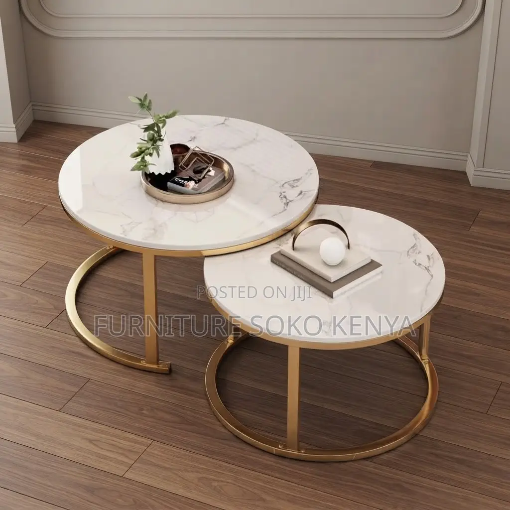 Coffee Table; Round Marble Pair Coffee Table