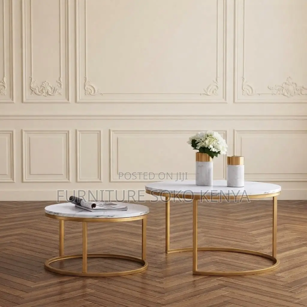 Coffee Table; Round Marble Pair Coffee Table