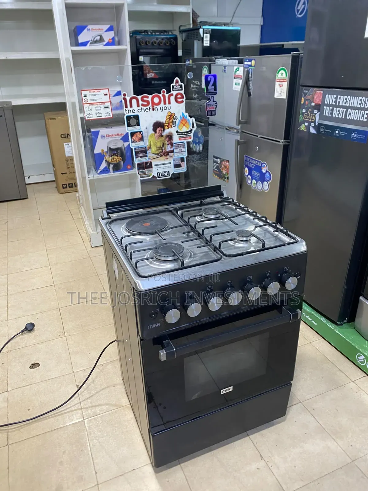 Black Mika 3+1 Size 60 by 60 Free Standing Cooker With Electric Oven