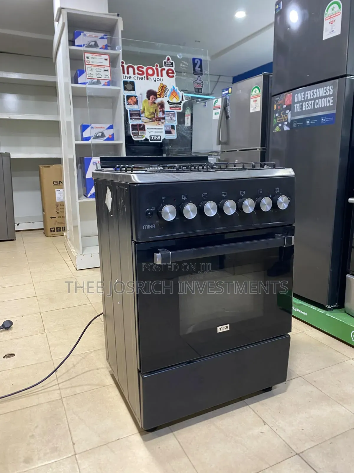 Black Mika 3+1 Size 60 by 60 Free Standing Cooker With Electric Oven