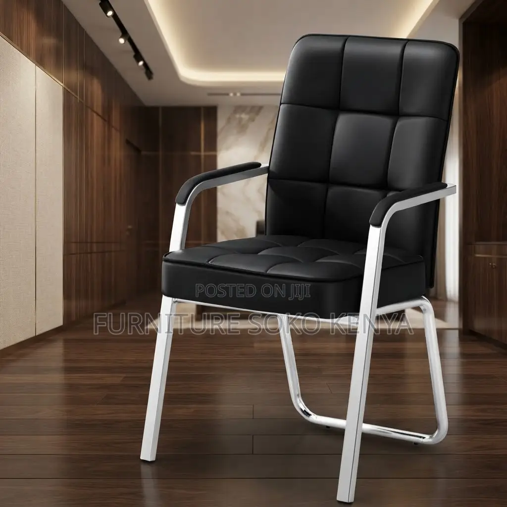 Office Chairs; Leather Cushioned Mid Back Office Reception Seat