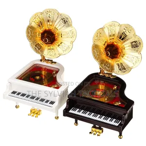 *Loud Vintage Retro Music Box Piano Phonograph Gold Trumpet Horn Home