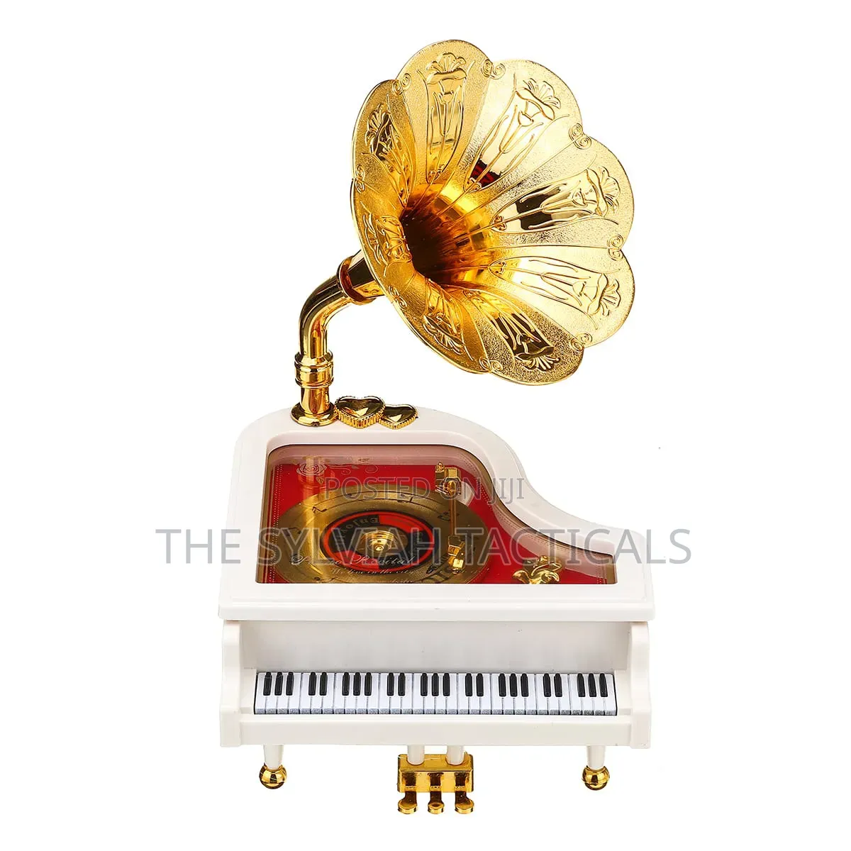 *Loud Vintage Retro Music Box Piano Phonograph Gold Trumpet Horn Home
