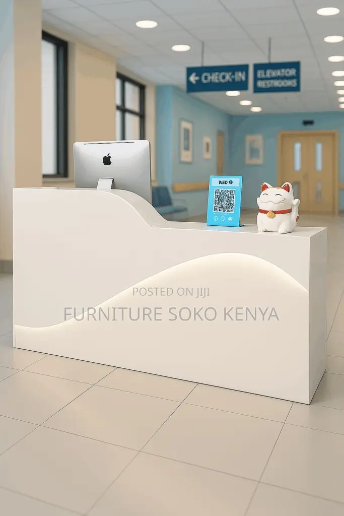Reception Desk : White Office Reception Desk With Wavy LED Strip