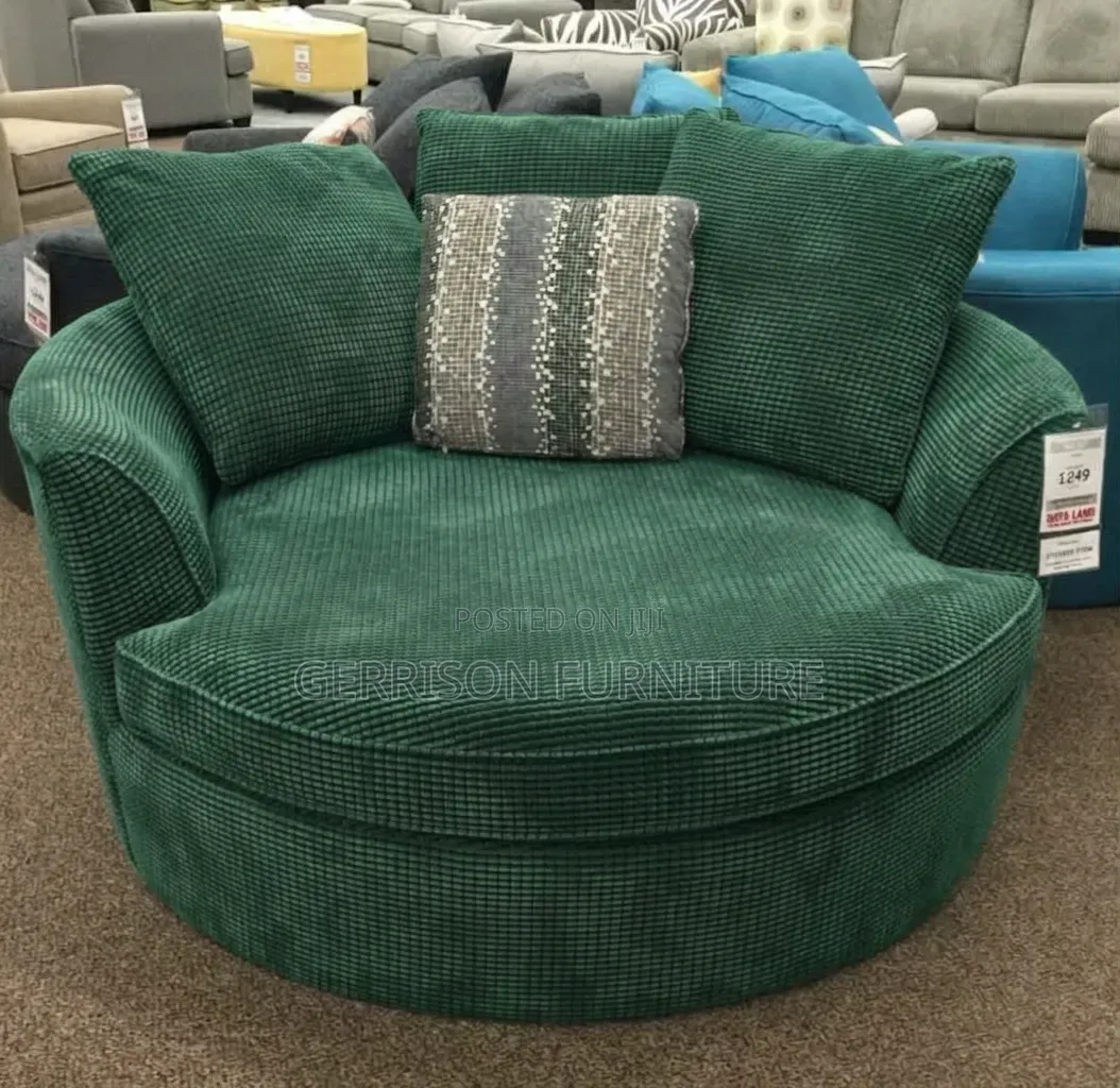 Luxury Oversized Round Cuddle Chair | Green Corduroy Swivel Sofa