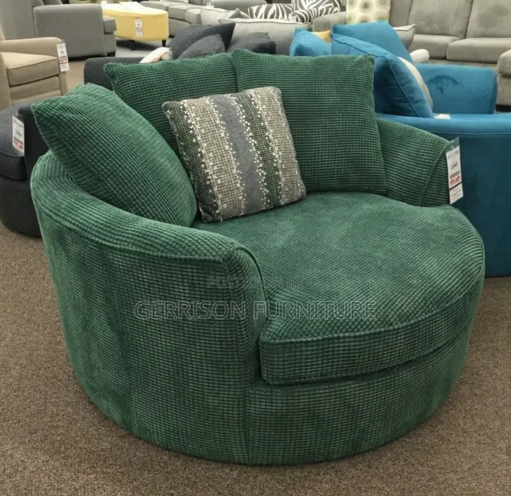 Luxury Oversized Round Cuddle Chair | Green Corduroy Swivel Sofa