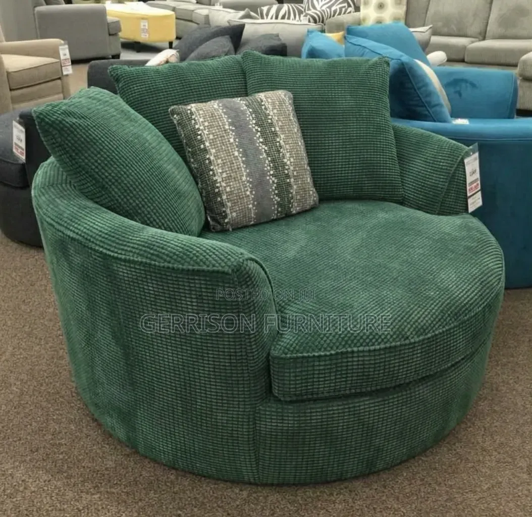 Luxury Oversized Round Cuddle Chair | Green Corduroy Swivel Sofa