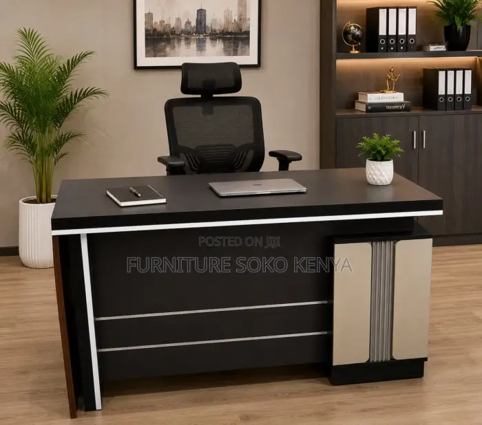 Office Desk : 1.2M Modern Executive Office Desk in Dark Wood Finish