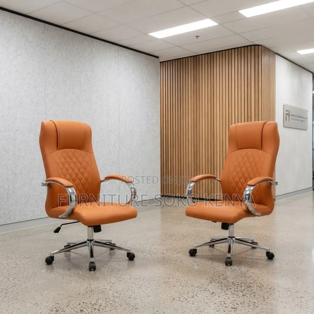 Office Chairs; Brown Swivel Leather Office Adjustable Seat