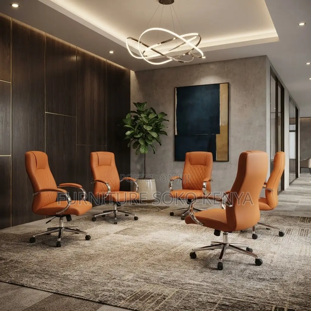 Office Chairs; Brown Swivel Leather Office Adjustable Seat