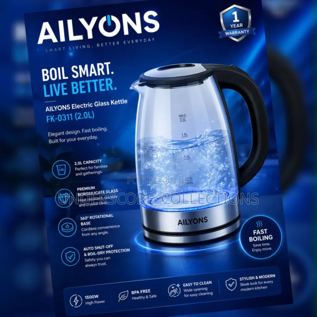 Ailyons 2ltrs Glass Kettle