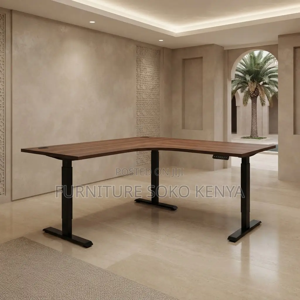 Office Desk; 1.4 M Corner Modern Dual Motor Standing Desk