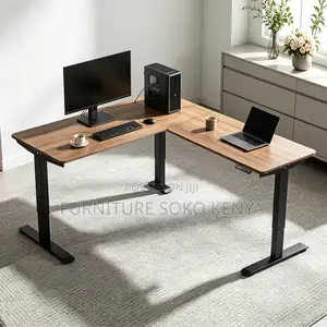 Office Desk; 1.4 Meter Electric L Shape Table With 2 Control Motors