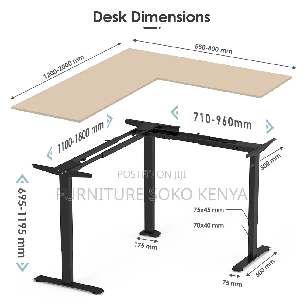 Office Desk; 1.4 Meter Electric L Shape Table With 2 Control Motors
