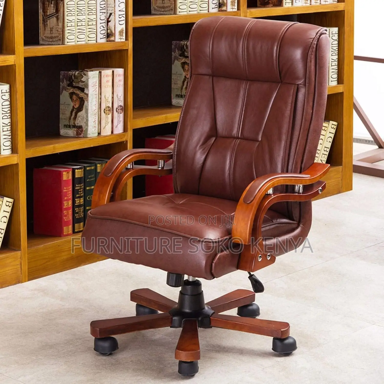 Office Chairs; Brown Leather Swivel Bliss Desk Chair.