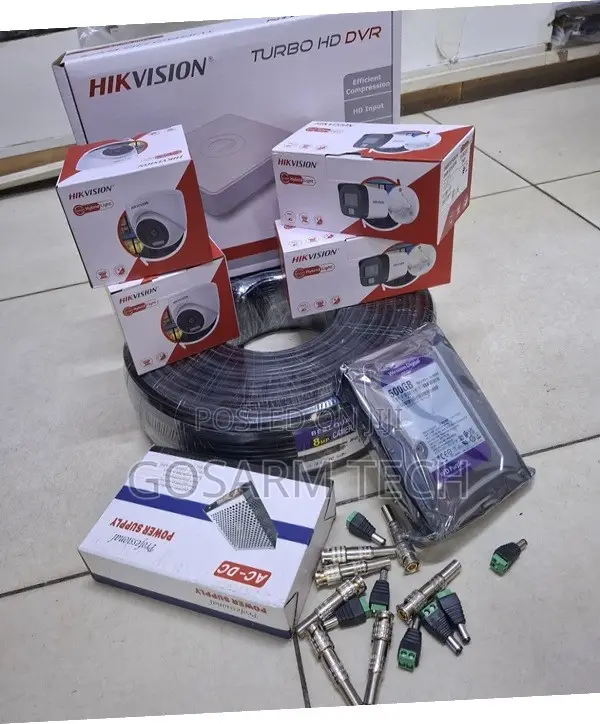 4 Channel DVR Hikvision 3Cameras Kit + Full Setup: HDD, Cables, PSU