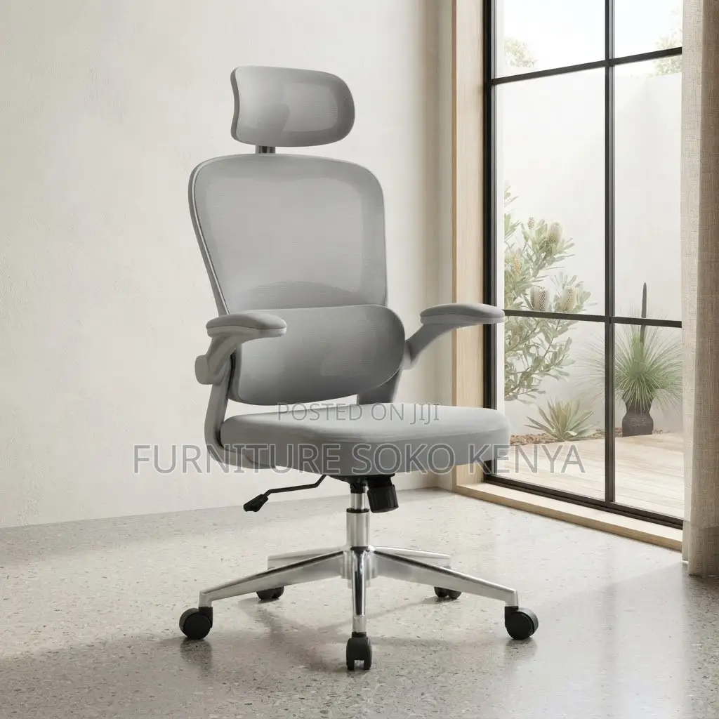 Office Chair; White Orthopedic Seat With Adjustable Knob