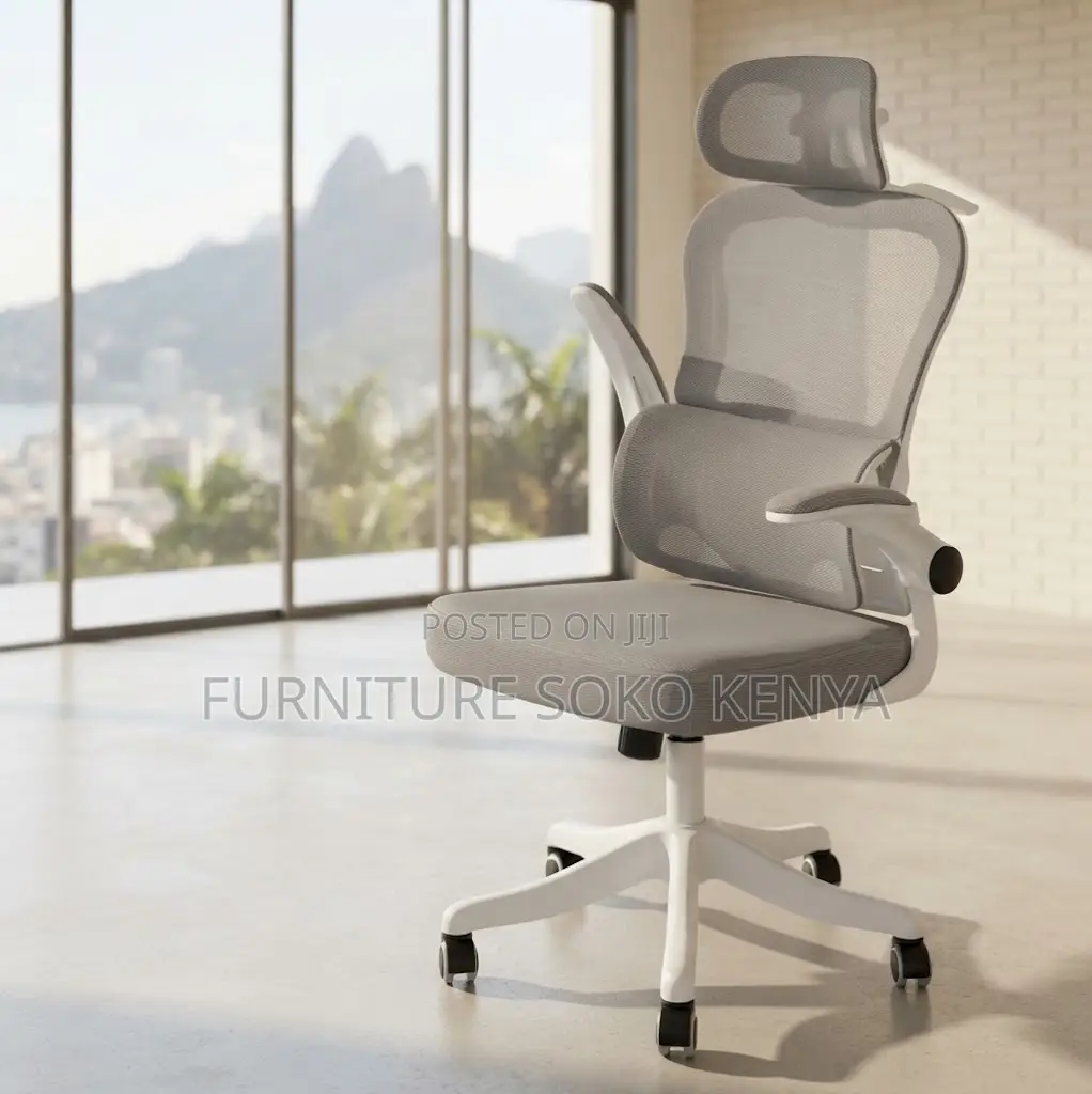 Office Chair; White Orthopedic Seat With Adjustable Knob