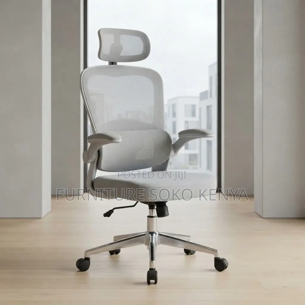 Office Chair; White Orthopedic Seat With Adjustable Knob