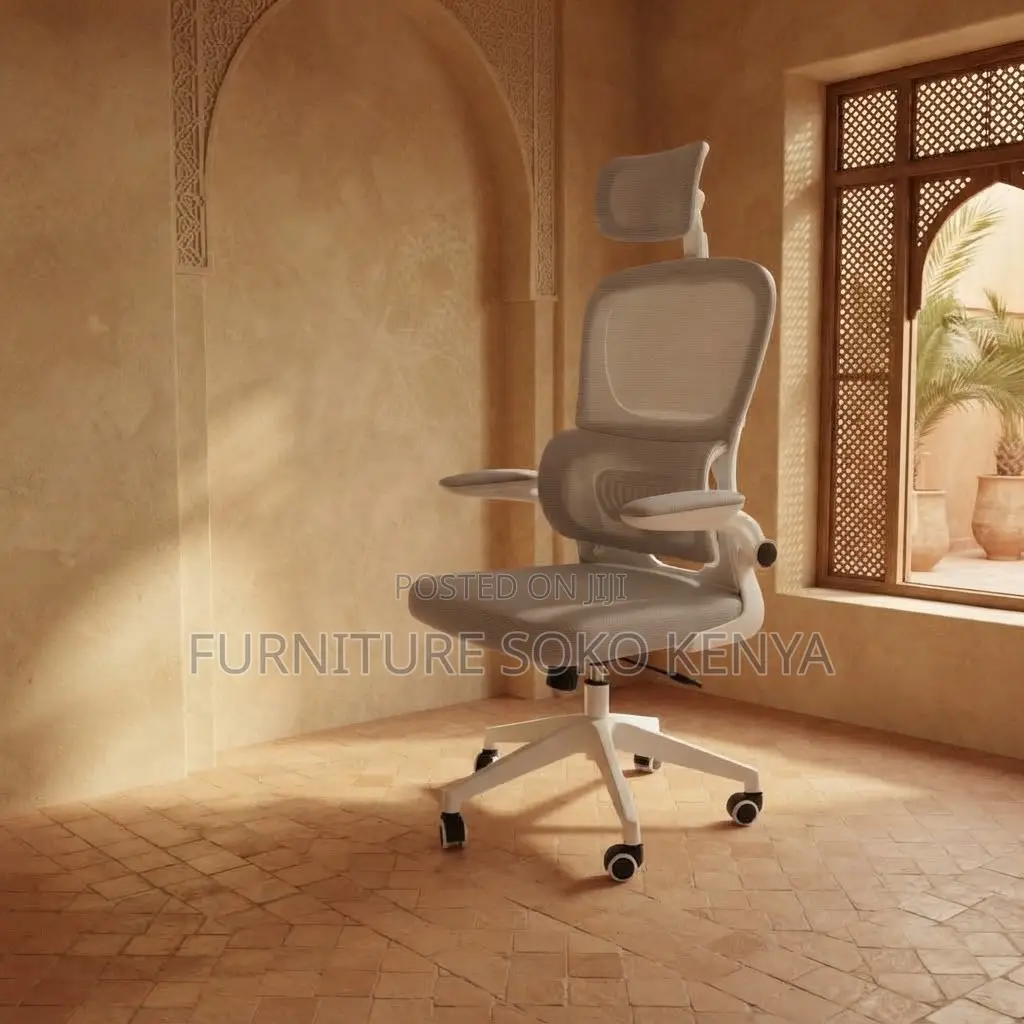 Office Chair; White Orthopedic Seat With Adjustable Knob