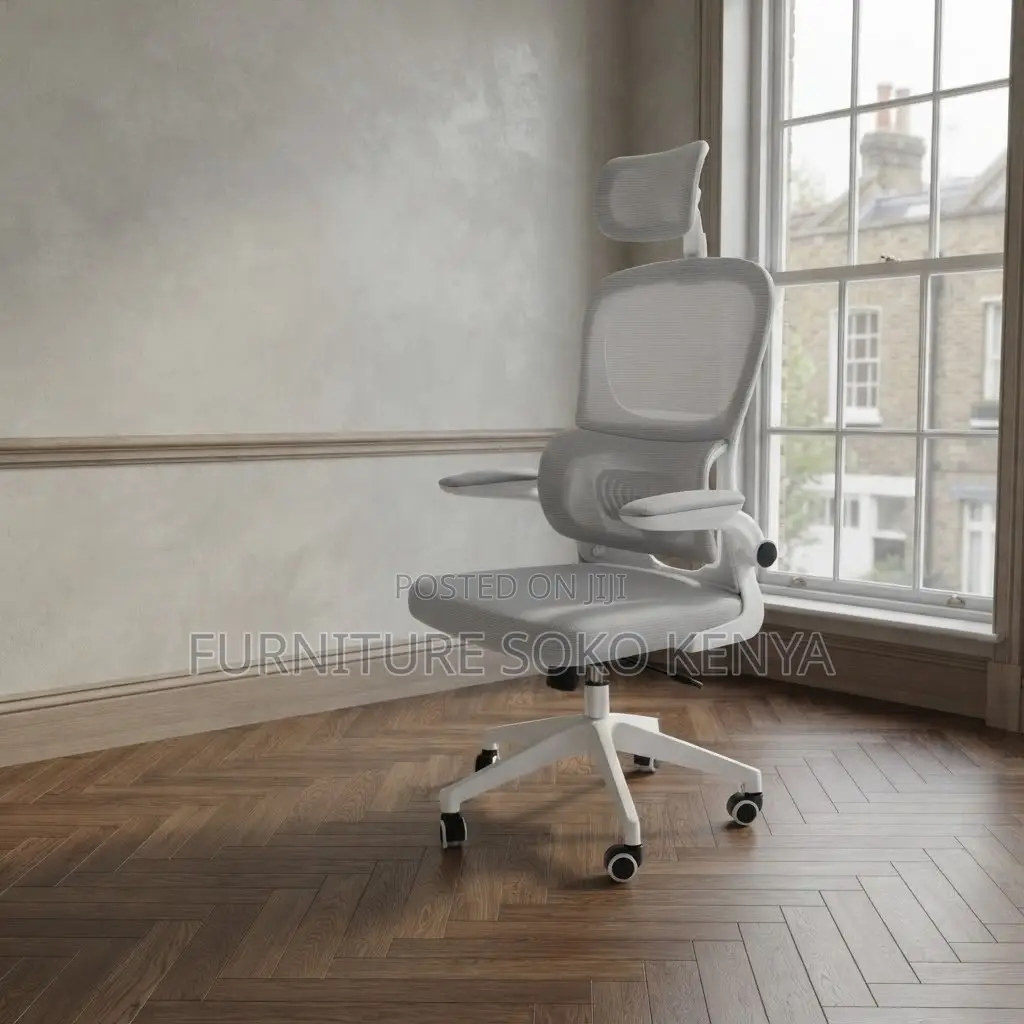 Office Chair; White Orthopedic Seat With Adjustable Knob