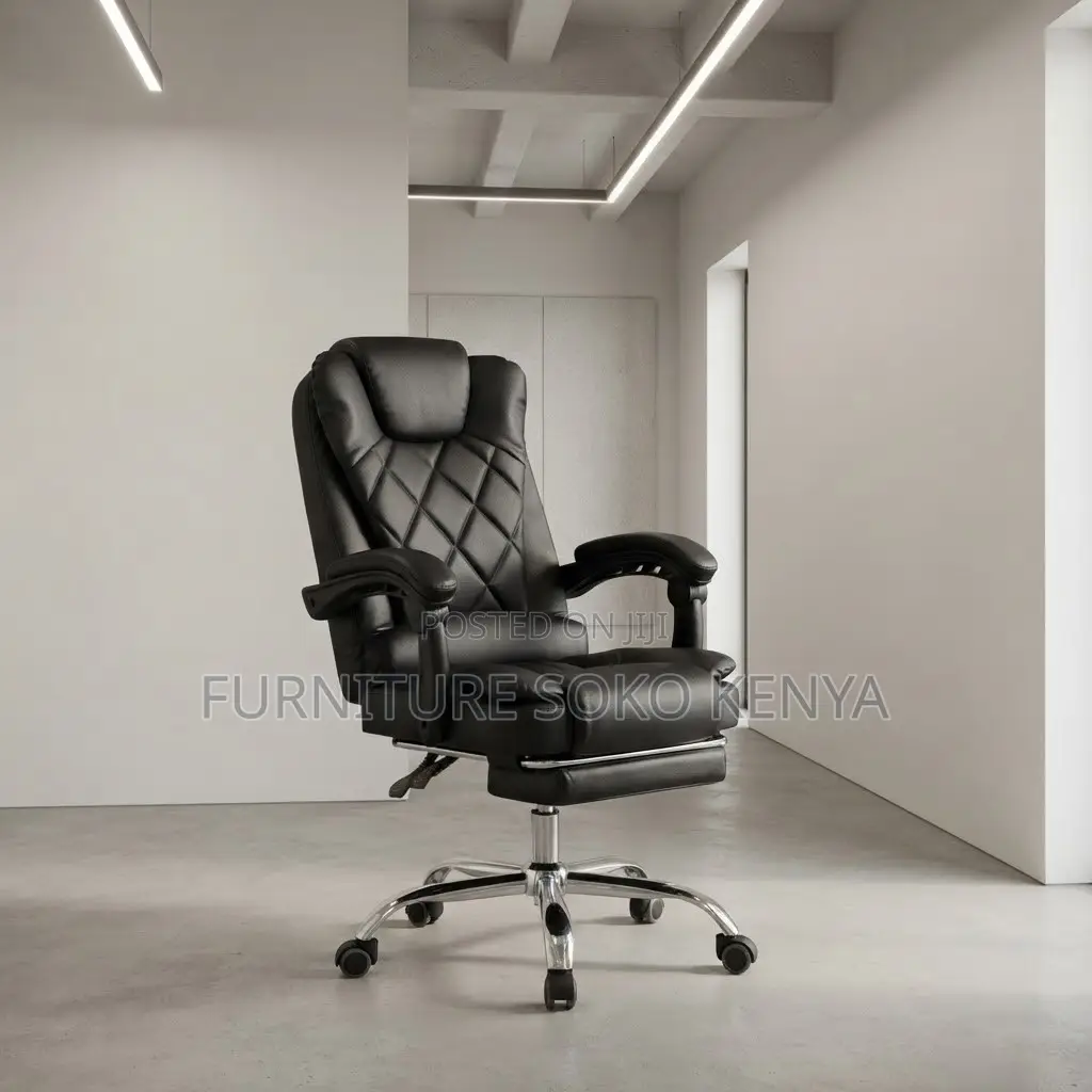Office Chair; Ergonomic Leather Office Chair With Footrest