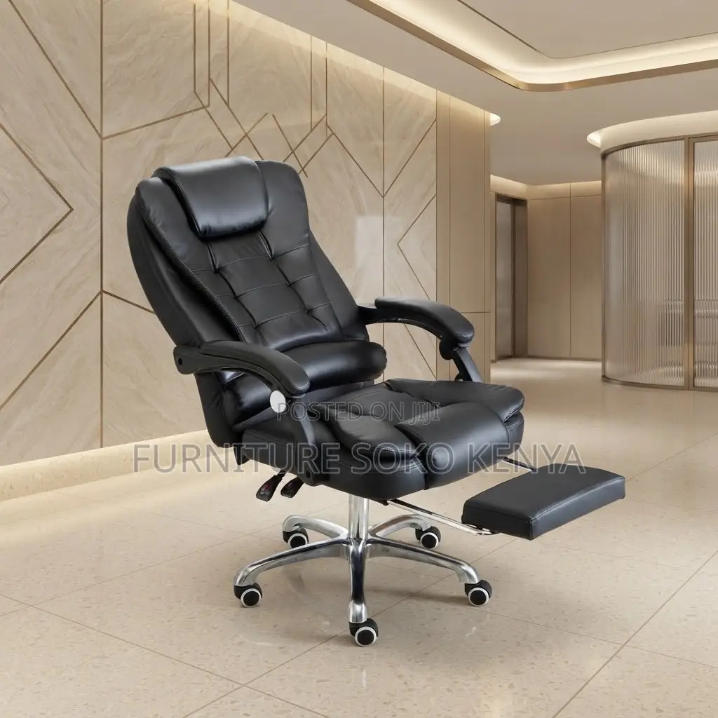 Office Chair; Ergonomic Leather Office Chair With Footrest