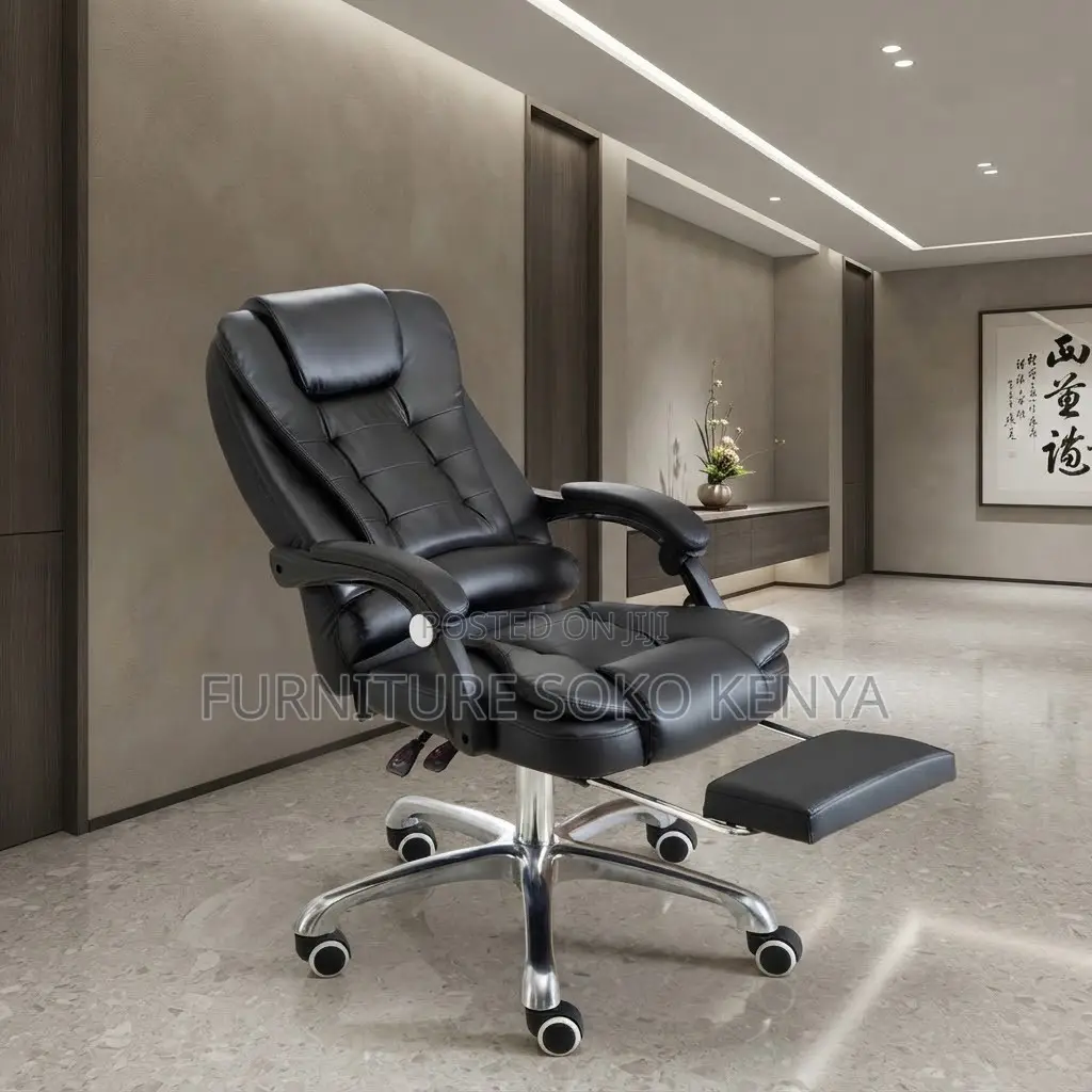 Office Chair; Ergonomic Leather Office Chair With Footrest