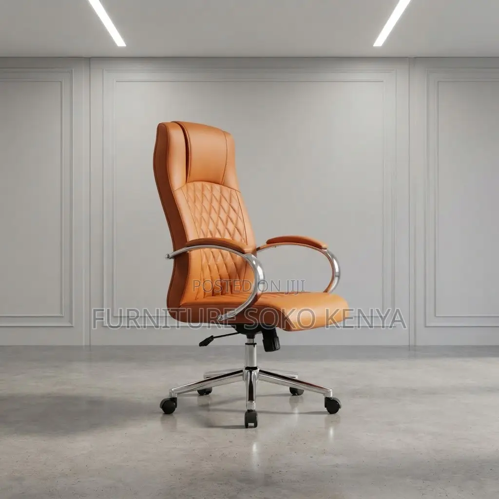 Office Chair; Brown Adjustable Leather Generic Executive Chair