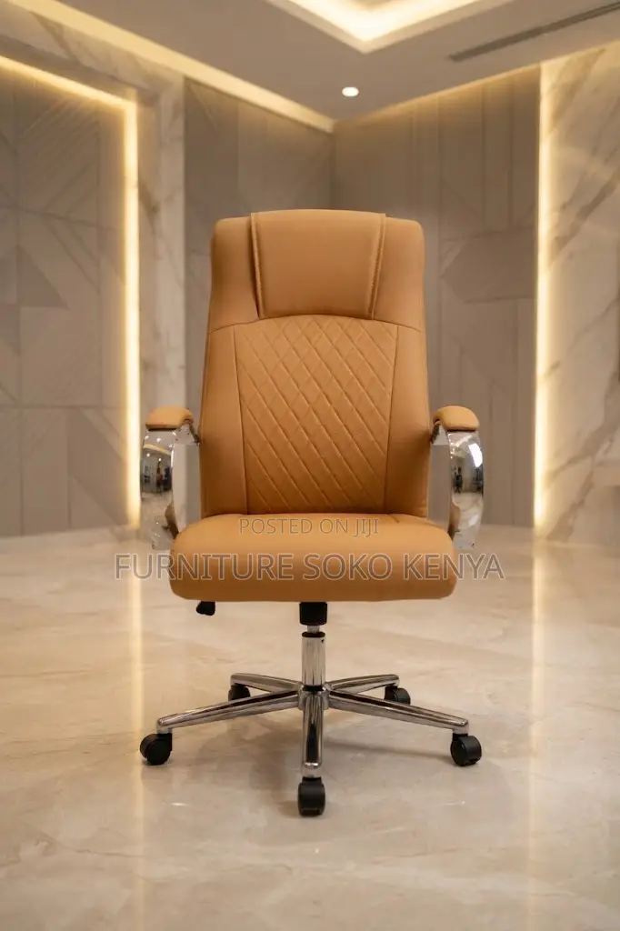 Office Chair; Brown Adjustable Leather Generic Executive Chair