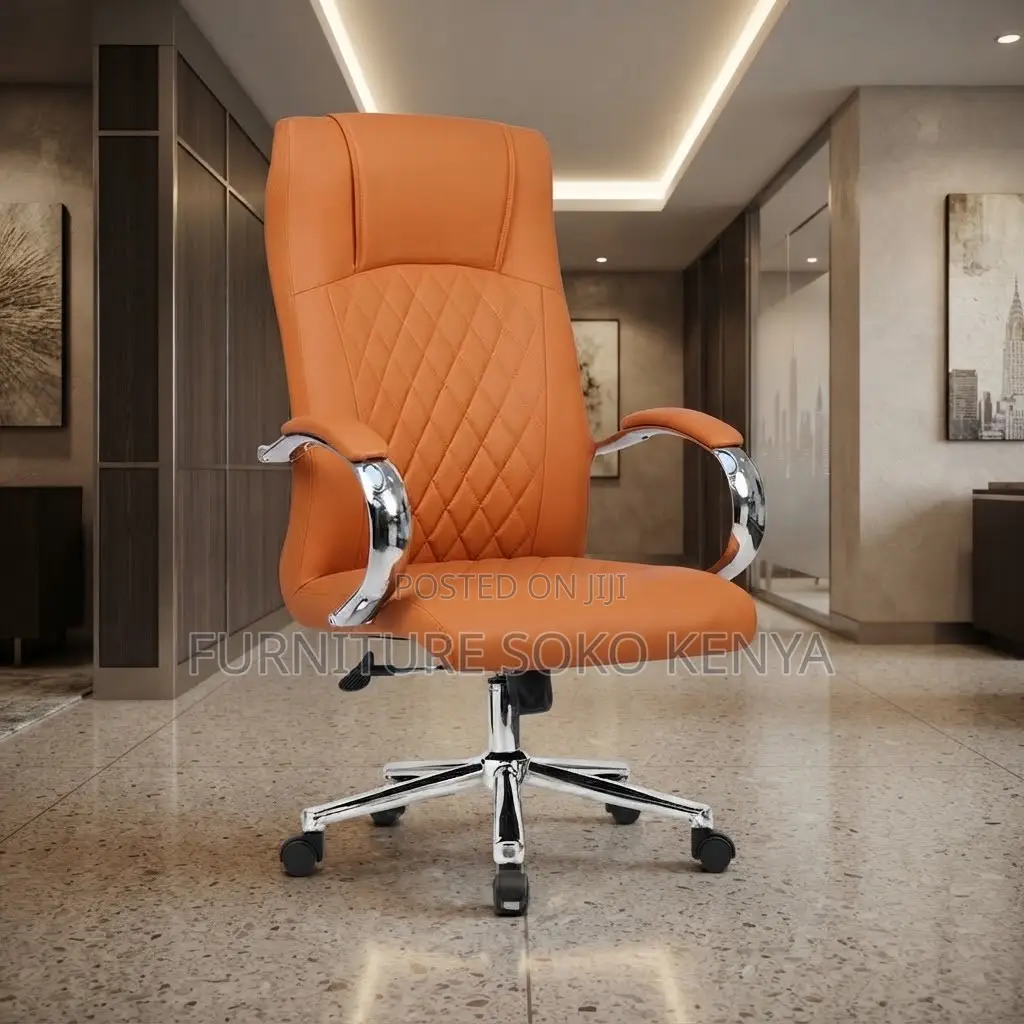 Office Chair; Brown Adjustable Leather Generic Executive Chair
