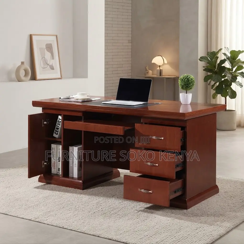 Office Desks:1400mm Mahogany Finish Executive Office Desk