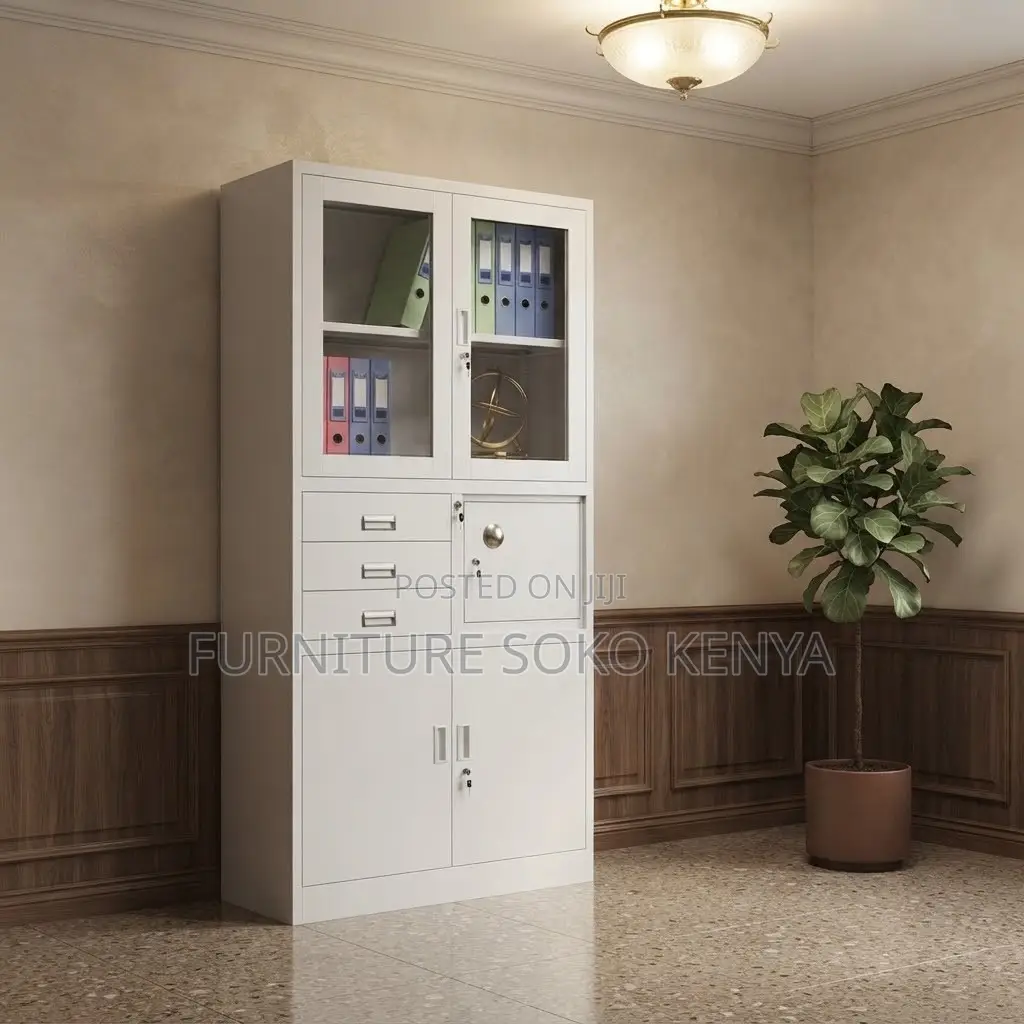 Office Cabinets: 2-Door Upper Steel Frame Cabinet With Safe