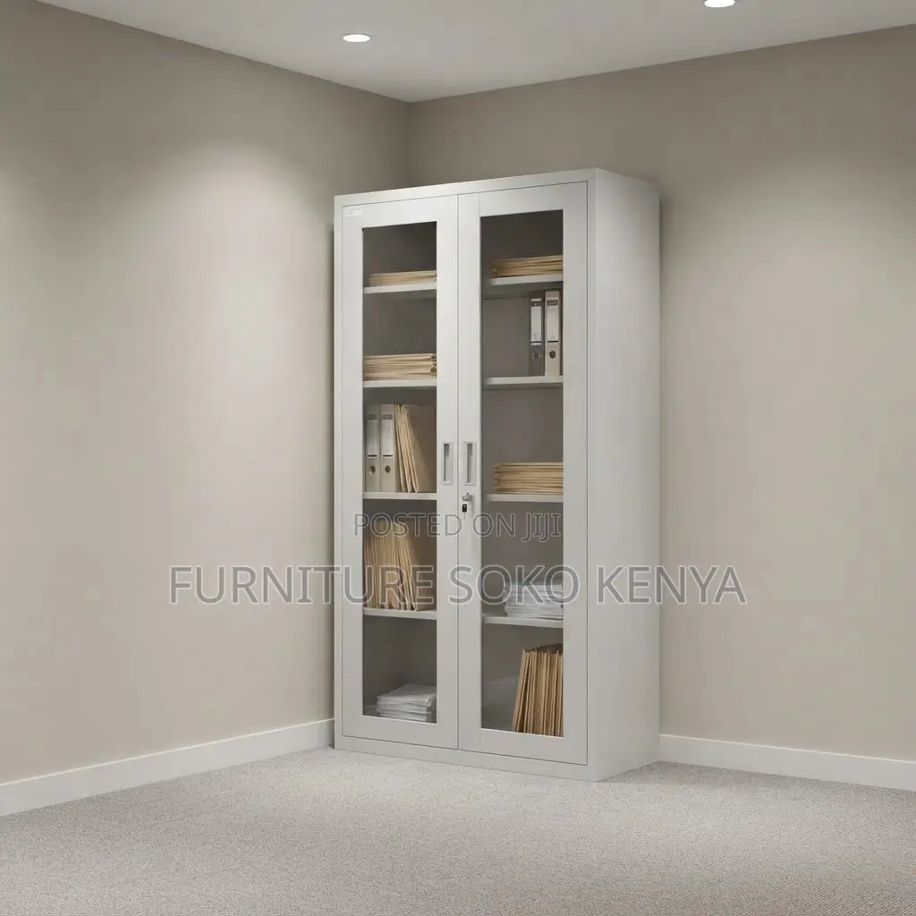 Office Cabinet; Glass-Frame Metal Filing Office Cabinet
