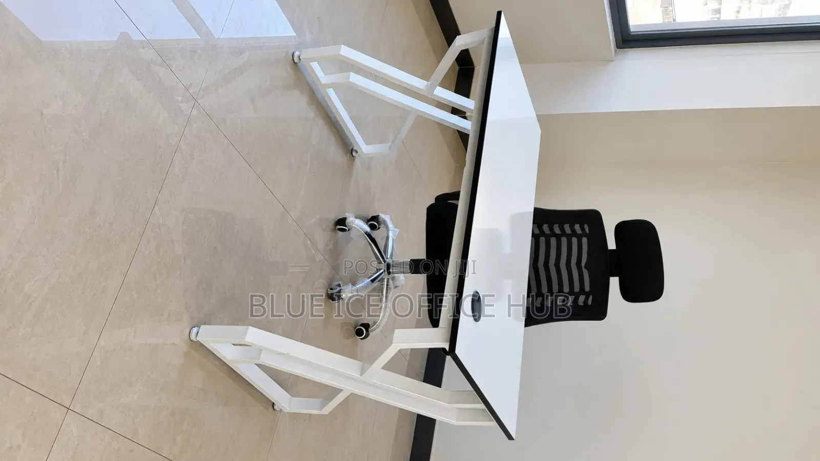 White Office Desk With Black Mesh Chair