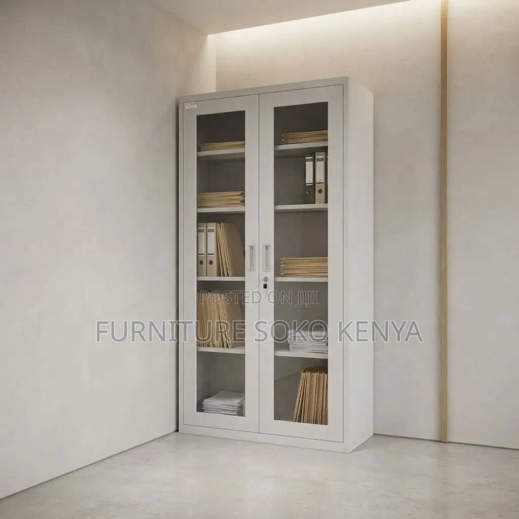Office Cabinet; Glass-Frame Metal Filing Office Cabinet