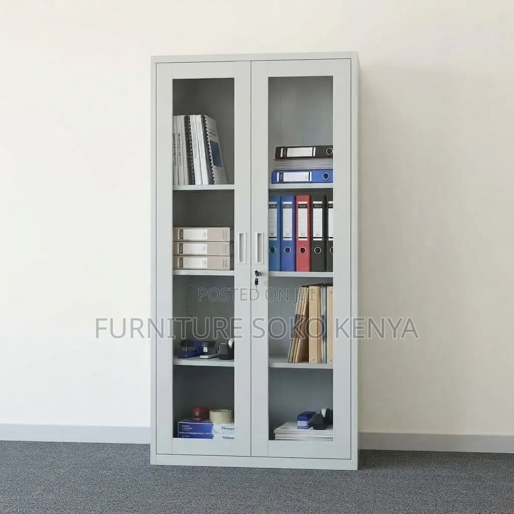 Office Cabinet; Glass-Frame Metal Filing Office Cabinet