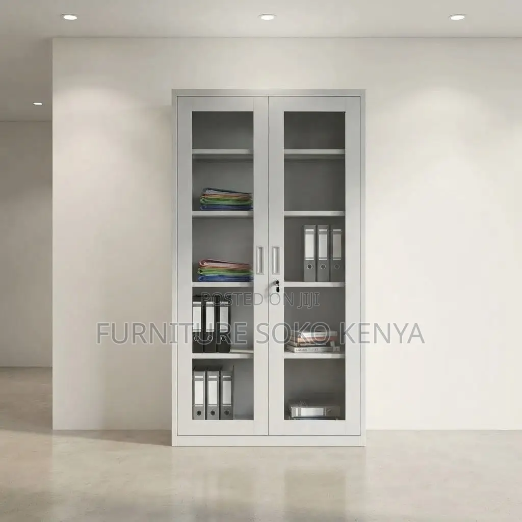 Office Cabinet; Glass-Frame Metal Filing Office Cabinet