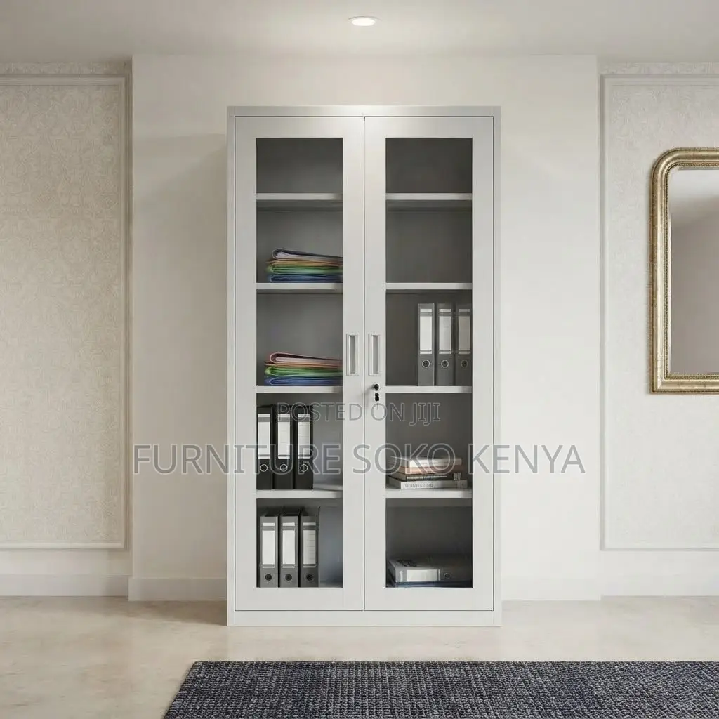 Office Cabinet; Glass-Frame Metal Filing Office Cabinet