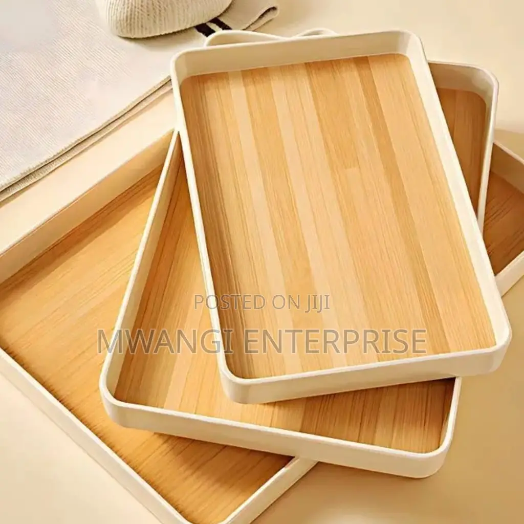 3PC Ceramic Serving & Storage Trays - Wood Grain