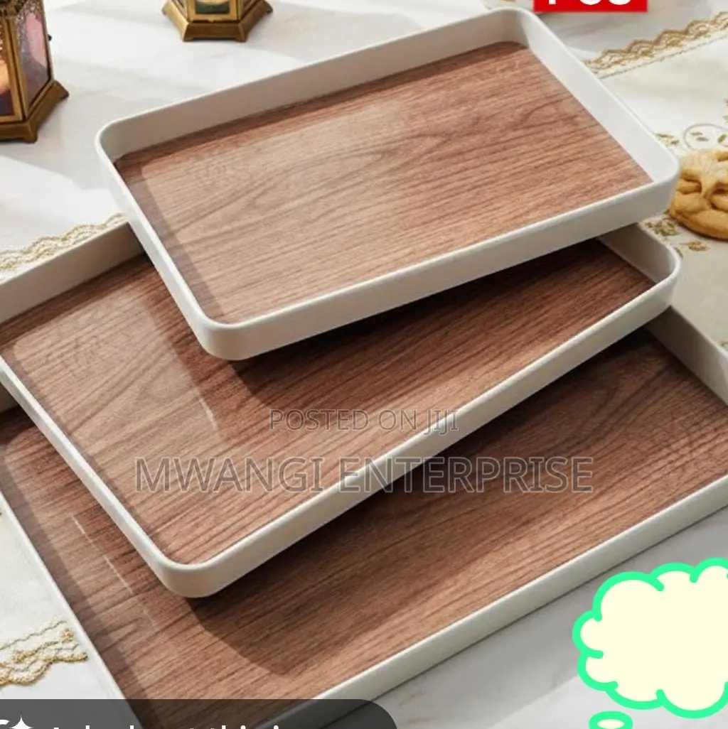 3PC Ceramic Serving Trays With White Edges