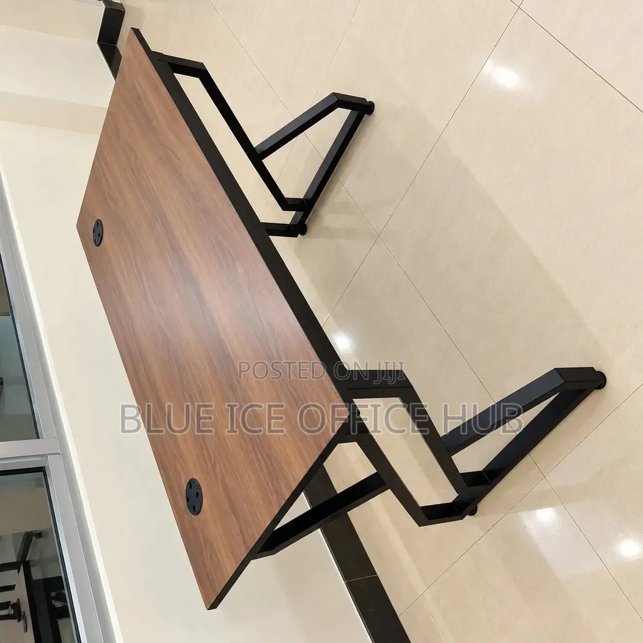 Brown Office Desk With Black Metal Frame
