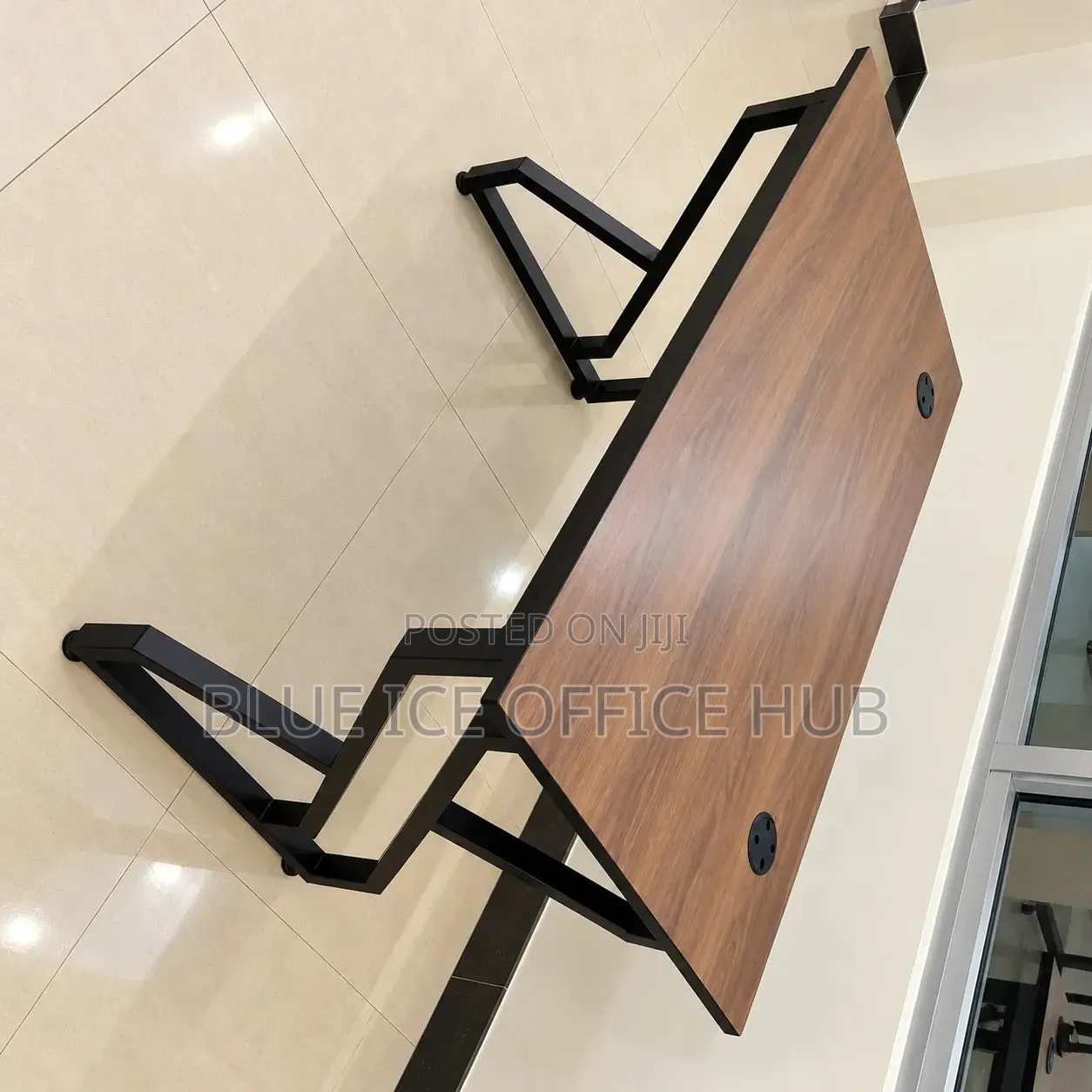 Brown Office Desk With Black Metal Frame