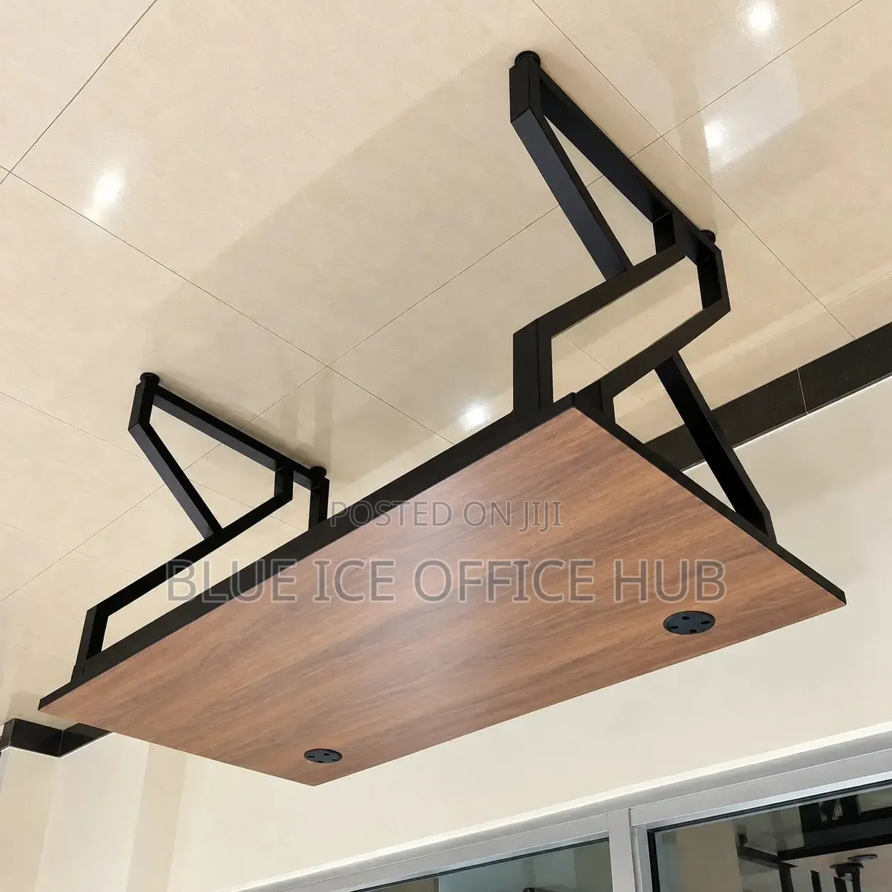 Brown Office Desk With Black Metal Frame