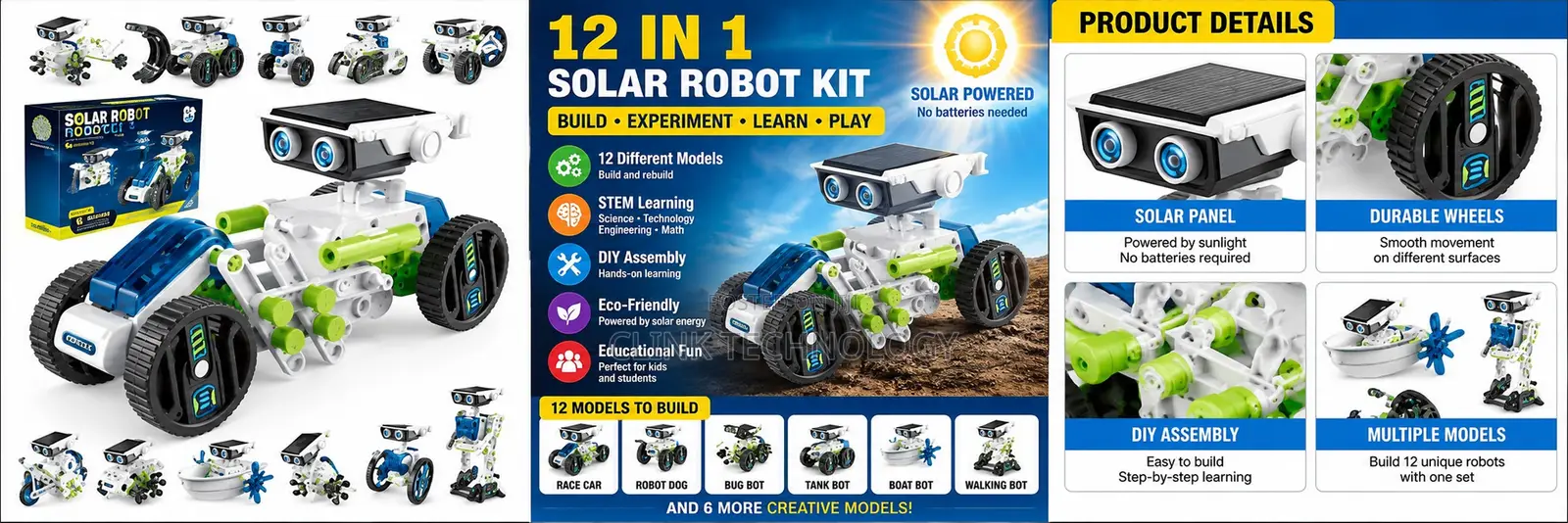 12-in-1 DIY Solar Powered Robot Kit – Educational STEM Science Toy