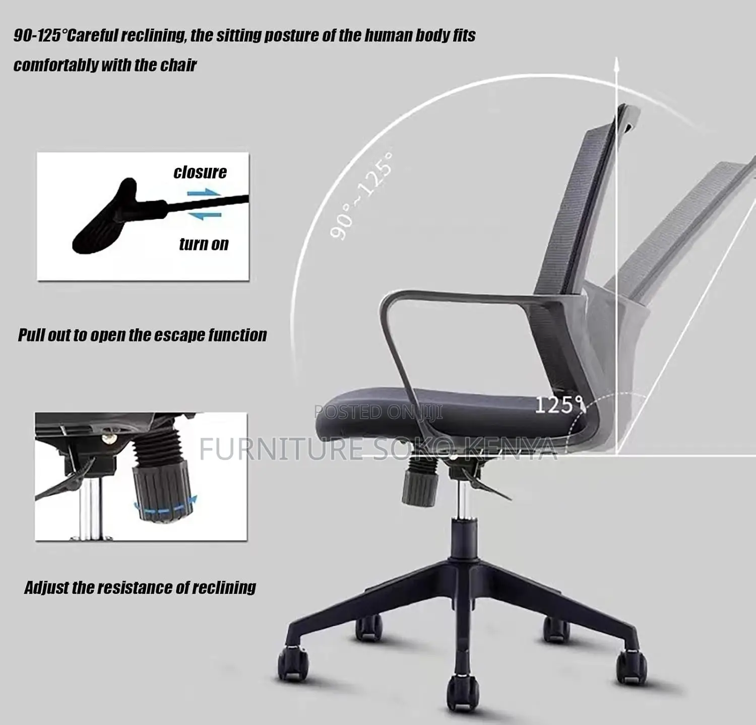 Office Chair : Black Mid-Back Mesh Office Chair