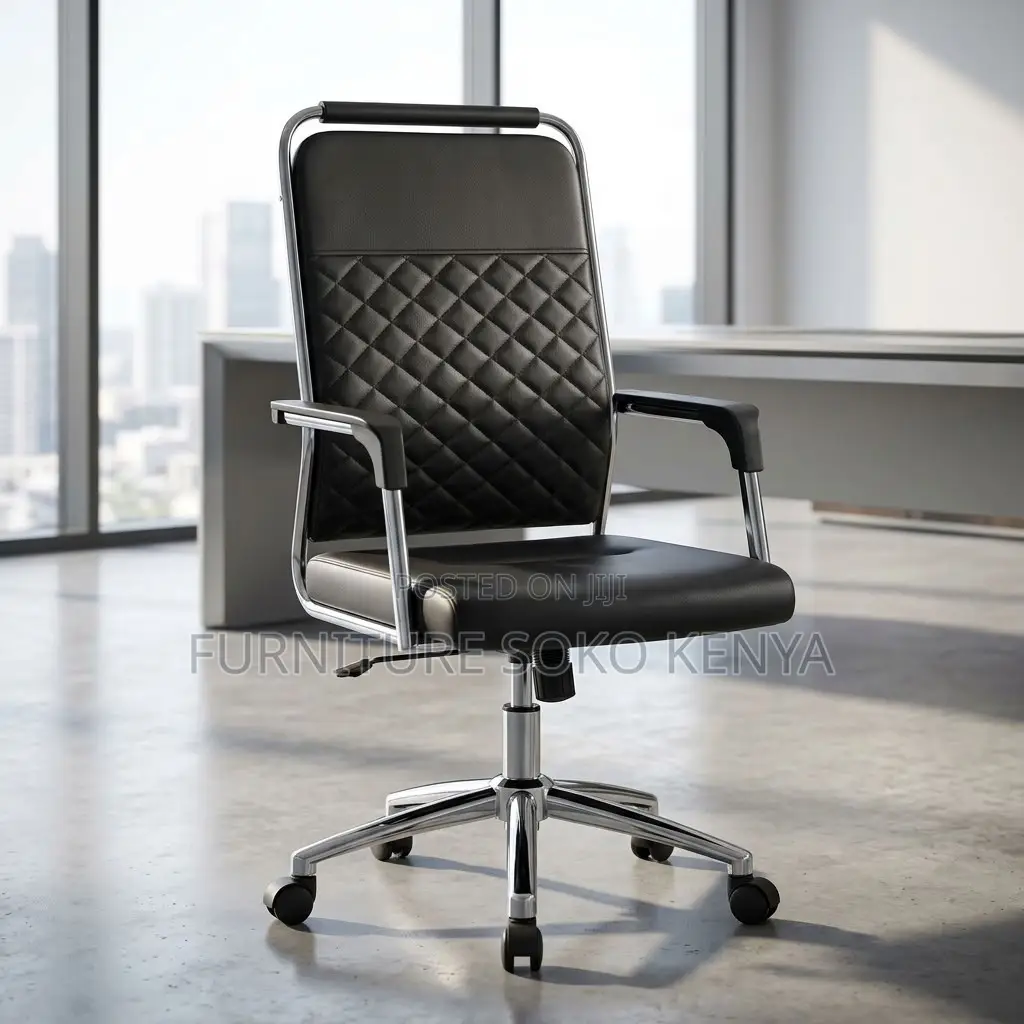 Swivel Chair : Black Quilted Leather Executive Office Chair