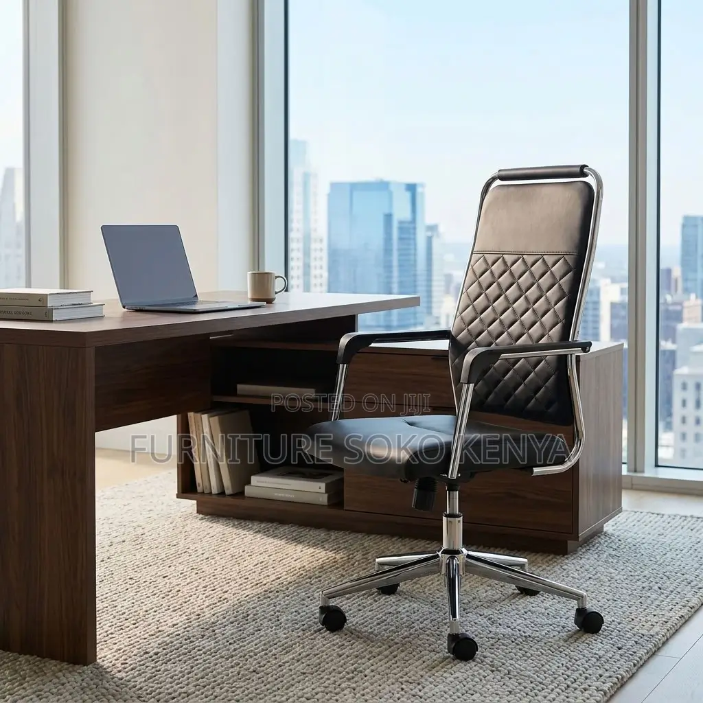 Swivel Chair : Black Quilted Leather Executive Office Chair