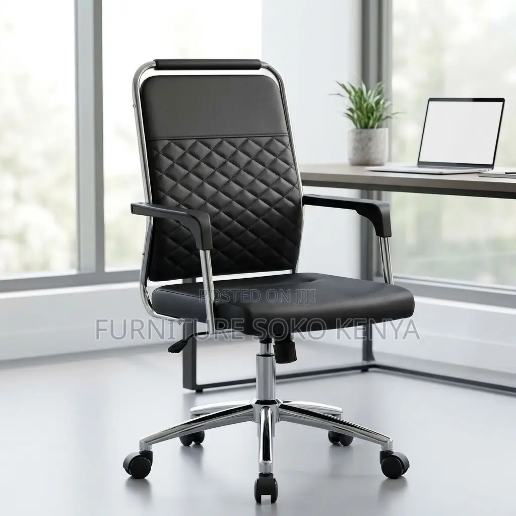 Swivel Chair : Black Quilted Leather Executive Office Chair