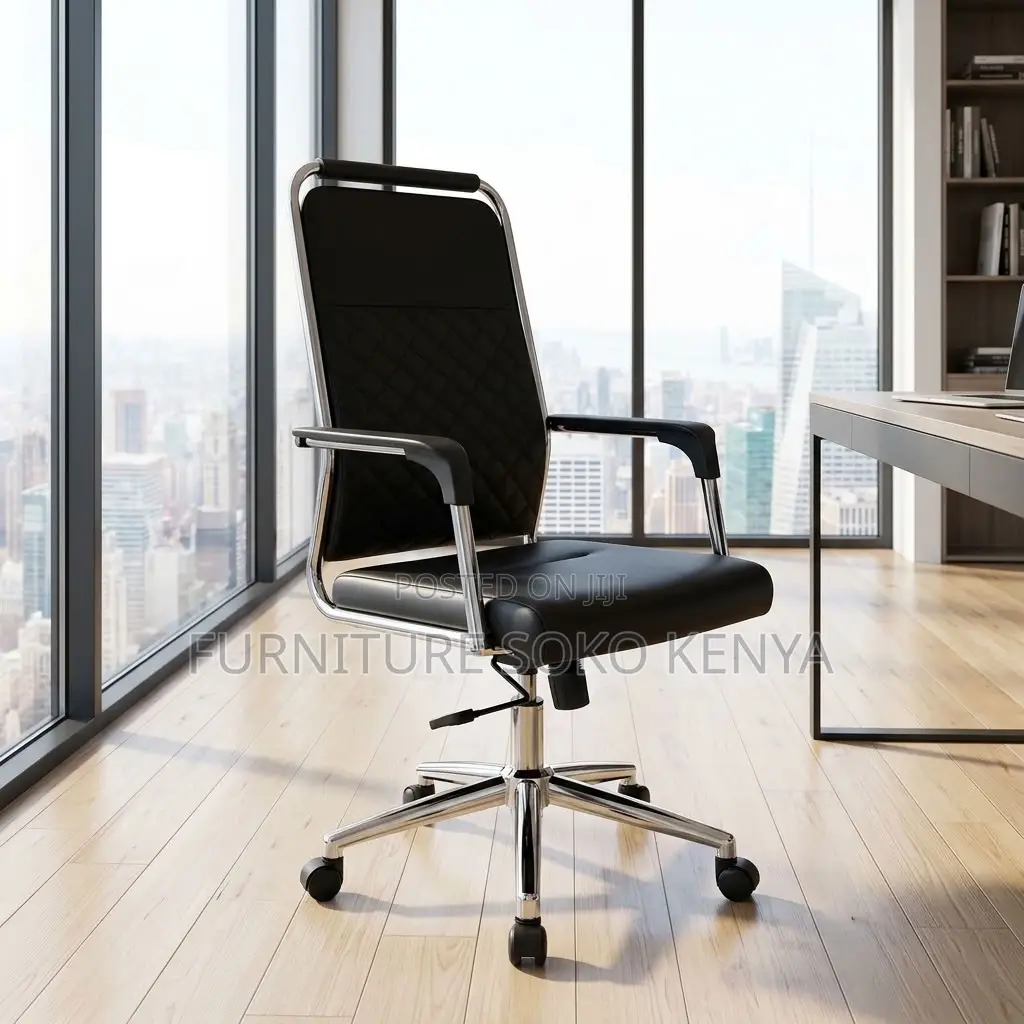 Swivel Chair : Black Quilted Leather Executive Office Chair